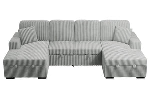 English Elm 3-Piece Corduroy Sectional Sofa with Sleeper and Under Seat Storage for Living Rooms Light Ash / Natural Ash B011S03618