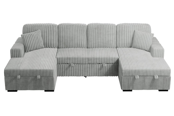 English Elm 3-Piece Corduroy Sectional Sofa with Sleeper and Under Seat Storage for Living Rooms Light Ash / Natural Ash B011S03618