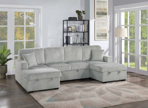English Elm 3-Piece Corduroy Sectional Sofa with Sleeper and Under Seat Storage for Living Rooms Light Ash / Natural Ash B011S03618