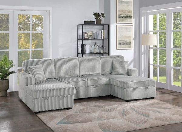 English Elm 3-Piece Corduroy Sectional Sofa with Sleeper and Under Seat Storage for Living Rooms Light Ash / Natural Ash B011S03618