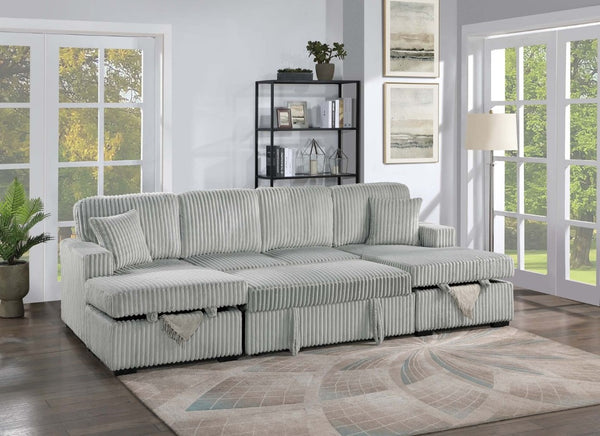 English Elm 3-Piece Corduroy Sectional Sofa with Sleeper and Under Seat Storage for Living Rooms Light Ash / Natural Ash B011S03618