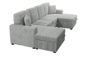 English Elm 3-Piece Corduroy Sectional Sofa with Sleeper and Under Seat Storage for Living Rooms Light Ash / Natural Ash B011S03618