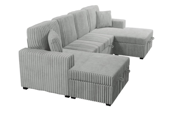 English Elm 3-Piece Corduroy Sectional Sofa with Sleeper and Under Seat Storage for Living Rooms Light Ash / Natural Ash B011S03618