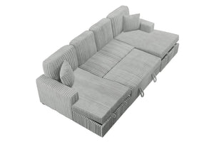 English Elm 3-Piece Corduroy Sectional Sofa with Sleeper and Under Seat Storage for Living Rooms Light Ash / Natural Ash B011S03618
