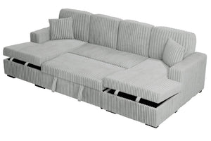 English Elm 3-Piece Corduroy Sectional Sofa with Sleeper and Under Seat Storage for Living Rooms Light Ash / Natural Ash B011S03618