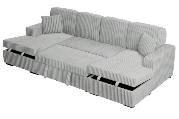 English Elm 3-Piece Corduroy Sectional Sofa with Sleeper and Under Seat Storage for Living Rooms Light Ash / Natural Ash B011S03618