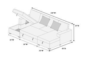 English Elm 3-Piece Corduroy Sectional Sofa with Sleeper and Under Seat Storage for Living Rooms Light Ash / Natural Ash B011S03618