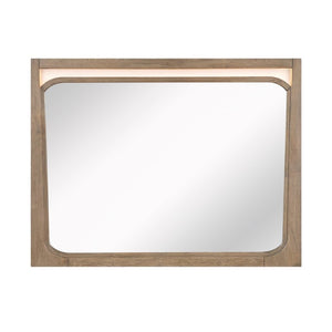 English Elm Modern Eight Drawer Hickory Veneer Dresser with LED Mirror for Contemporary Bedrooms B011S03619