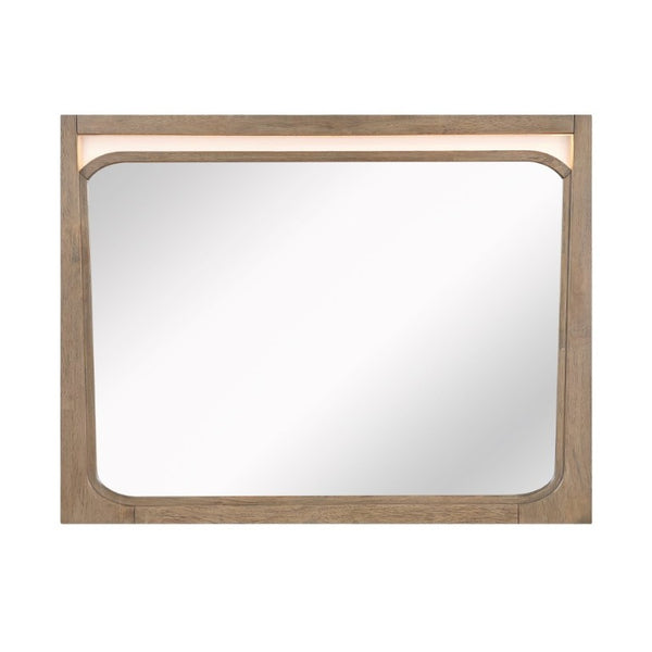 English Elm Modern Eight Drawer Hickory Veneer Dresser with LED Mirror for Contemporary Bedrooms B011S03619