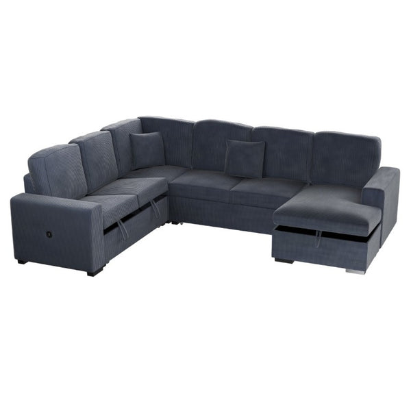 English Elm Contemporary Corduroy Sectional Sleeper Sofa with Hidden Storage and USB Charging Port B011S03620
