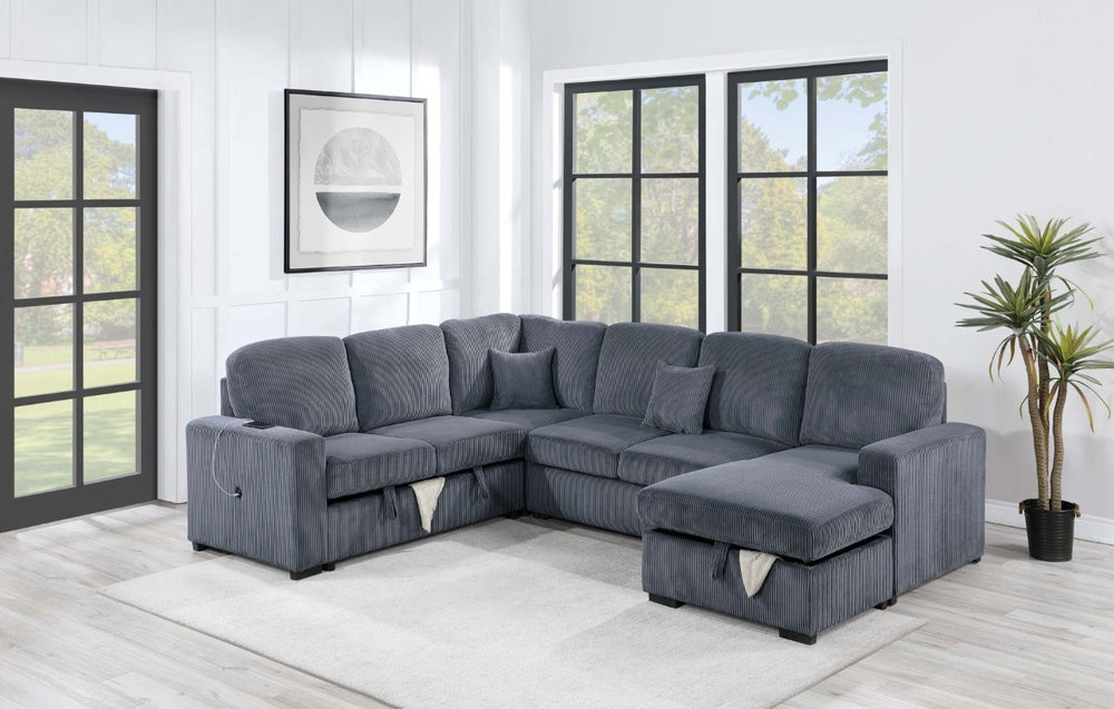 English Elm Contemporary Corduroy Sectional Sleeper Sofa with Hidden Storage and USB Charging Port B011S03620
