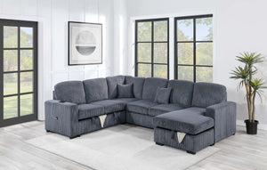 English Elm Contemporary Corduroy Sectional Sleeper Sofa with Hidden Storage and USB Charging Port B011S03620