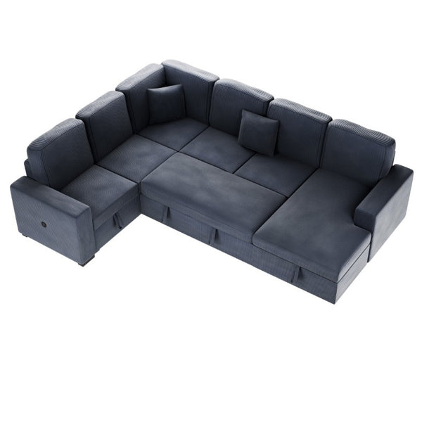 English Elm Contemporary Corduroy Sectional Sleeper Sofa with Hidden Storage and USB Charging Port B011S03620
