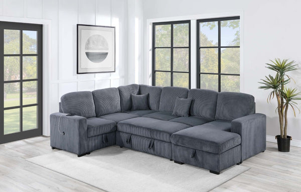 English Elm Contemporary Corduroy Sectional Sleeper Sofa with Hidden Storage and USB Charging Port B011S03620