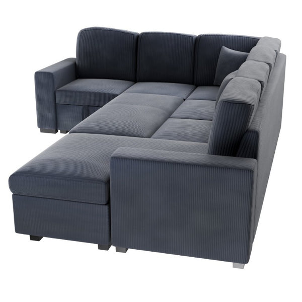 English Elm Contemporary Corduroy Sectional Sleeper Sofa with Hidden Storage and USB Charging Port B011S03620