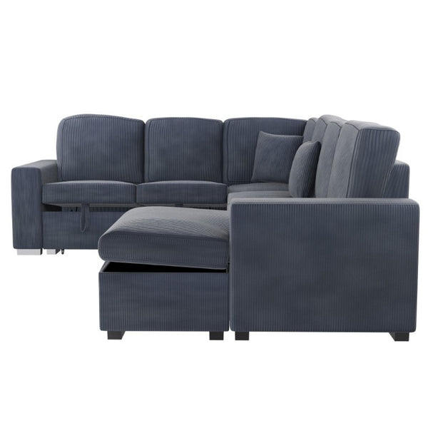 English Elm Contemporary Corduroy Sectional Sleeper Sofa with Hidden Storage and USB Charging Port B011S03620