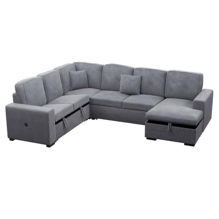 English Elm Contemporary Corduroy Four Piece Sectional with Sleeper Storage and Built in USB Port B011S03621