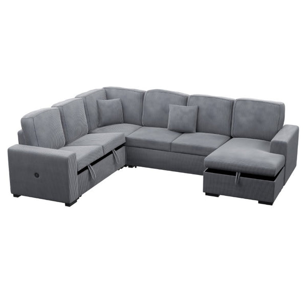 English Elm Contemporary Corduroy Four Piece Sectional with Sleeper Storage and Built in USB Port B011S03621