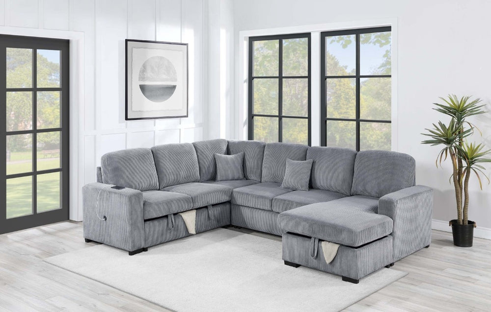 English Elm Contemporary Corduroy Four Piece Sectional with Sleeper Storage and Built in USB Port B011S03621