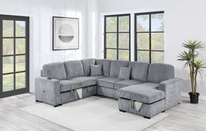 English Elm Contemporary Corduroy Four Piece Sectional with Sleeper Storage and Built in USB Port B011S03621