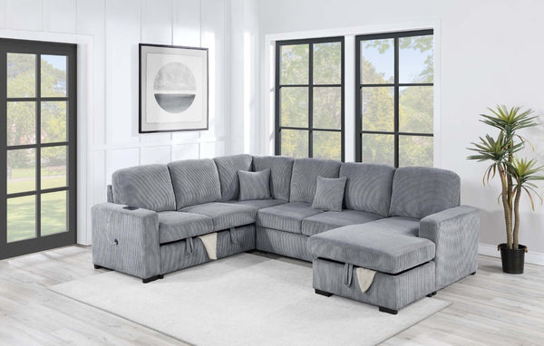 English Elm Contemporary Corduroy Four Piece Sectional with Sleeper Storage and Built in USB Port B011S03621
