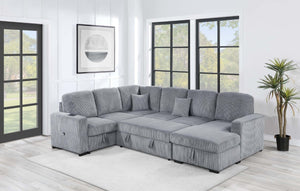 English Elm Contemporary Corduroy Four Piece Sectional with Sleeper Storage and Built in USB Port B011S03621