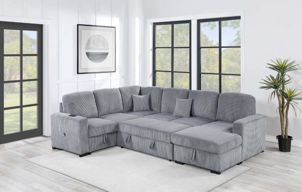English Elm Contemporary Corduroy Four Piece Sectional with Sleeper Storage and Built in USB Port B011S03621