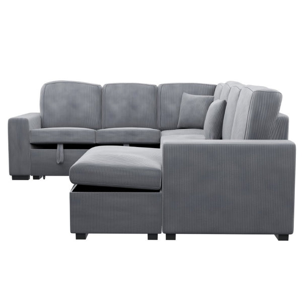 English Elm Contemporary Corduroy Four Piece Sectional with Sleeper Storage and Built in USB Port B011S03621