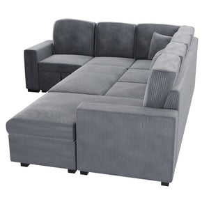 English Elm Contemporary Corduroy Four Piece Sectional with Sleeper Storage and Built in USB Port B011S03621