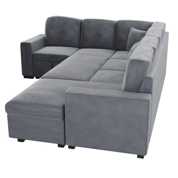 English Elm Contemporary Corduroy Four Piece Sectional with Sleeper Storage and Built in USB Port B011S03621