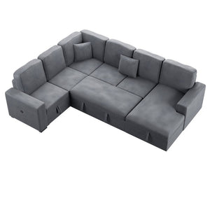 English Elm Contemporary Corduroy Four Piece Sectional with Sleeper Storage and Built in USB Port B011S03621