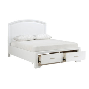 English Elm Transitional Curved Headboard Platform Storage Bed with Chrome Pulls Full Wood Frame White B011S03622