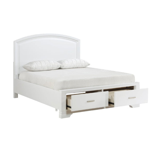 English Elm Transitional Curved Headboard Platform Storage Bed with Chrome Pulls Full Wood Frame White B011S03622