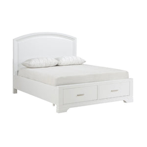 English Elm Transitional Curved Headboard Platform Storage Bed with Chrome Pulls Full Wood Frame White B011S03622