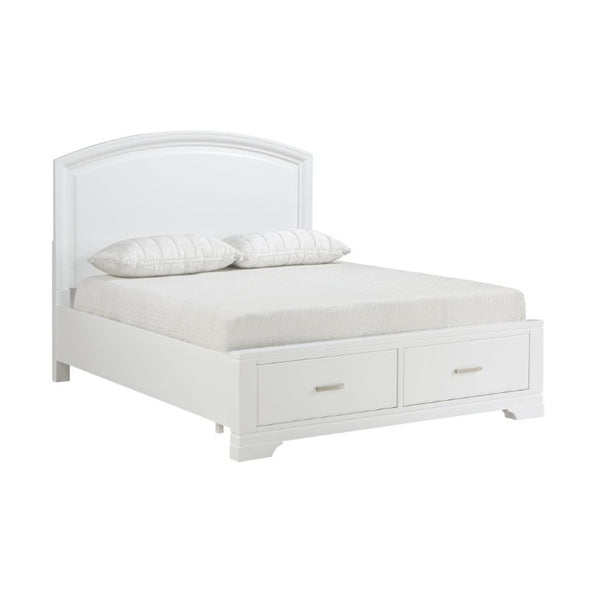 English Elm Transitional Curved Headboard Platform Storage Bed with Chrome Pulls Full Wood Frame White B011S03622