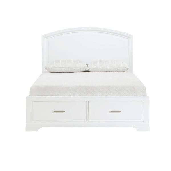 English Elm Transitional Curved Headboard Platform Storage Bed with Chrome Pulls Full Wood Frame White B011S03622