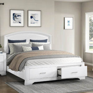 English Elm Transitional Curved Headboard Platform Storage Bed with Chrome Pulls Full Wood Frame White B011S03622