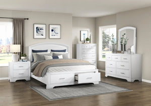 English Elm Transitional Curved Headboard Platform Storage Bed with Chrome Pulls Full Wood Frame White B011S03622