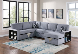 English Elm Modern Boucle Sectional Sleeper Sofa with Storage Chaise Wireless Charging and Fold Down Table Gray B011S03623