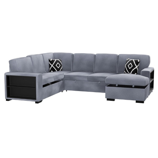 English Elm Modern Boucle Sectional Sleeper Sofa with Storage Chaise Wireless Charging and Fold Down Table Gray B011S03623