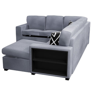 English Elm Modern Boucle Sectional Sleeper Sofa with Storage Chaise Wireless Charging and Fold Down Table Gray B011S03623
