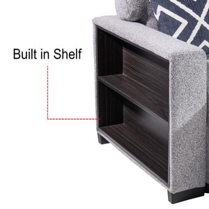 English Elm Modern Boucle Sectional Sleeper Sofa with Storage Chaise Wireless Charging and Fold Down Table Gray B011S03623