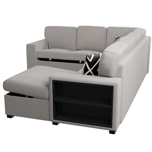 English Elm Modern Boucle Sectional Sleeper Sofa with Storage Chaise Wireless Charging and Fold Down Table Beige B011S03624