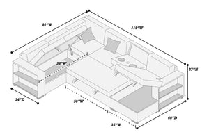 English Elm Modern Boucle Sectional Sleeper Sofa with Storage Chaise Wireless Charging and Fold Down Table Beige B011S03624