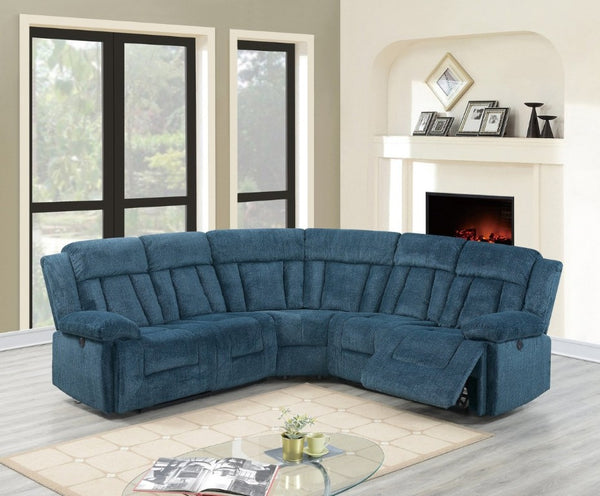 English Elm Dark Blue Chenille Power Reclining Sectional with USB Console for Modern Living B011S03625