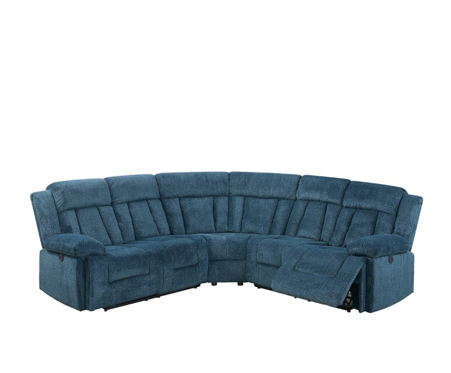 English Elm Dark Blue Chenille Power Reclining Sectional with USB Console for Modern Living B011S03625