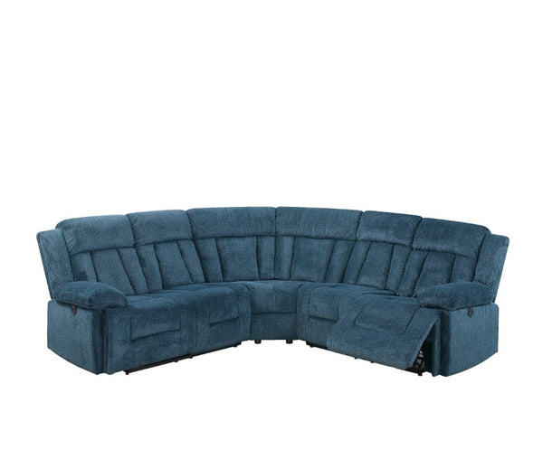 English Elm Dark Blue Chenille Power Reclining Sectional with USB Console for Modern Living B011S03625