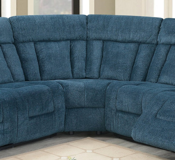 English Elm Dark Blue Chenille Power Reclining Sectional with USB Console for Modern Living B011S03625