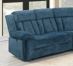 English Elm Dark Blue Chenille Power Reclining Sectional with USB Console for Modern Living B011S03625