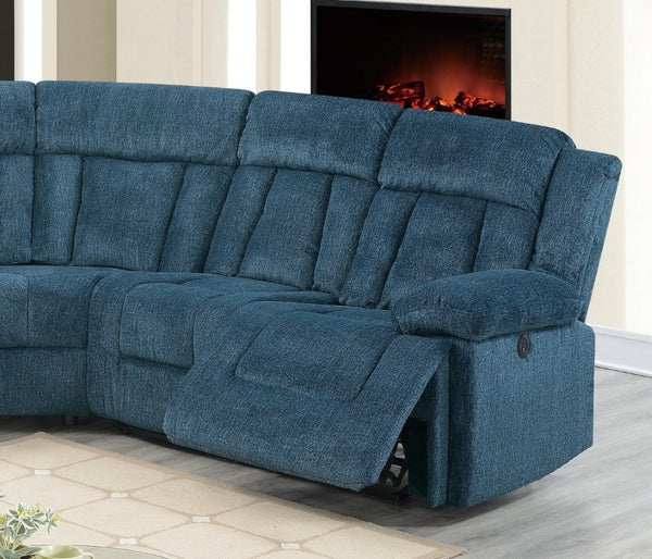English Elm Dark Blue Chenille Power Reclining Sectional with USB Console for Modern Living B011S03625